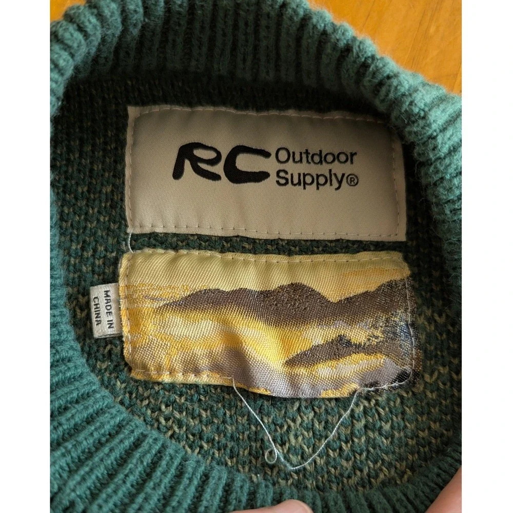 RC Outdoor Supply Forest Green Abstract Graphic Knit Crewneck Sweater XXS RCOS